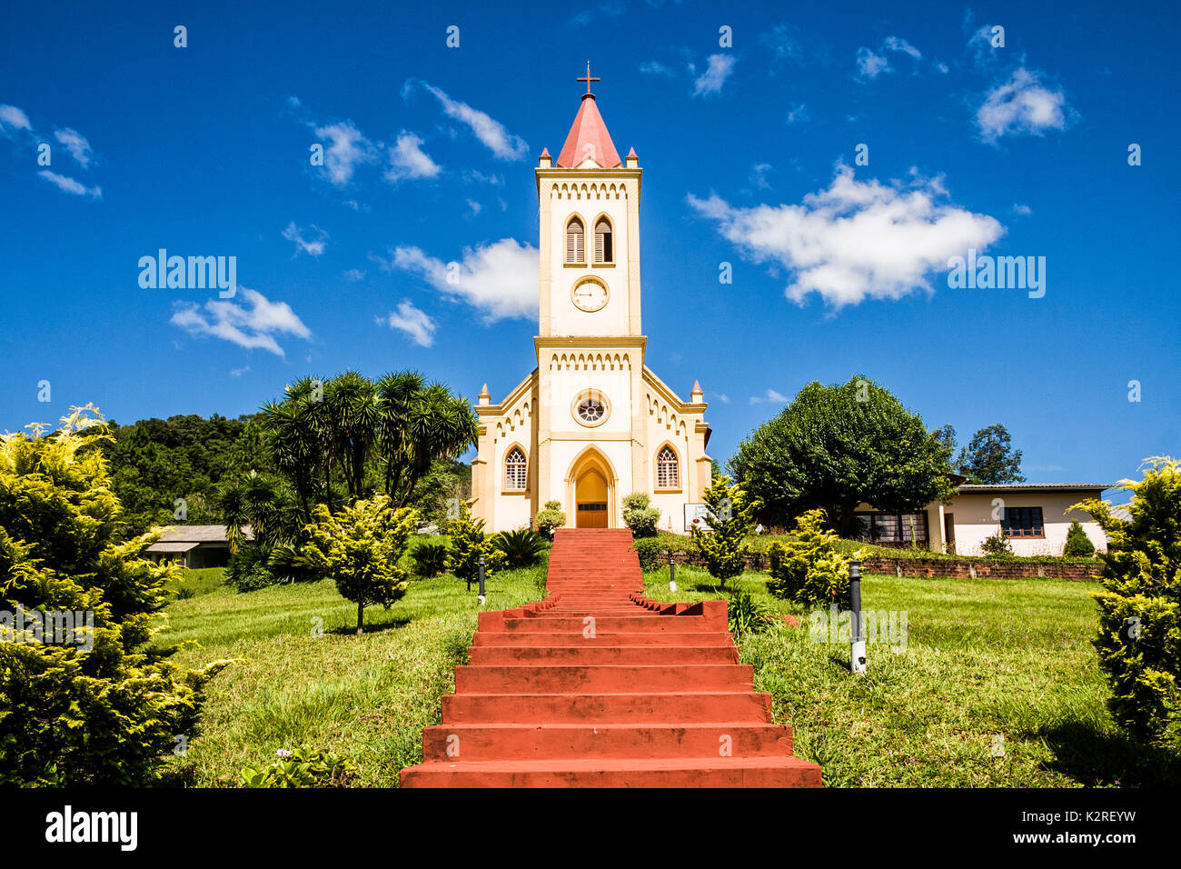 Lutheran Church in southern Brazil. Mondaí, Santa Catarina, Brazil. Stock Photo