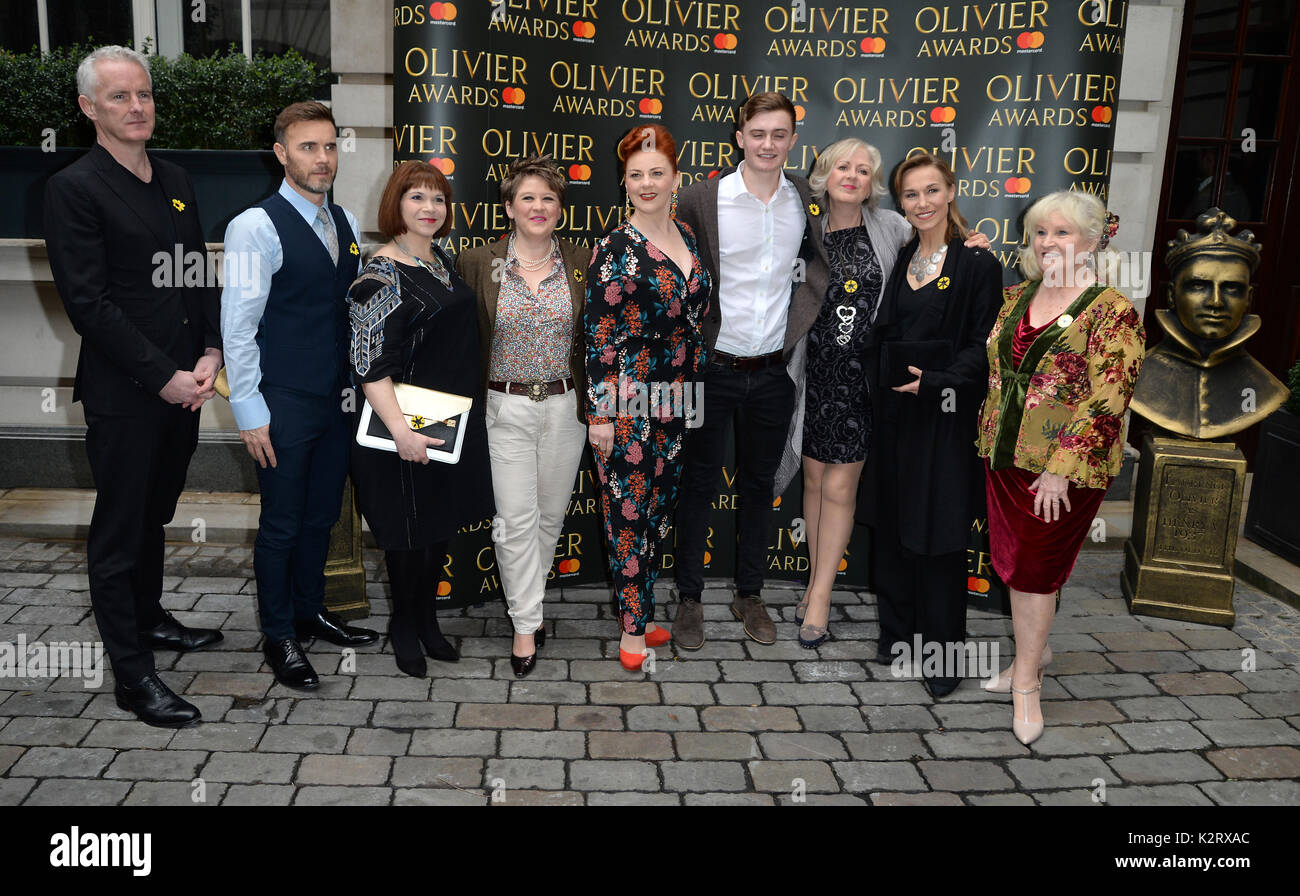 Photo Must Be Credited ©Alpha Press 078237 10/03/2017 Cast and Crew of The Girls, Tim Firth, Gary Barlow, Debbie Chazen, Claire Machin, Sophie-Louise Dann, Ben Hunter, Claire Moore, Joanna Riding and Michele Dotrice at The Olivier Awards 2017 Nominees Luncheon held at Rosewood in London. Stock Photo