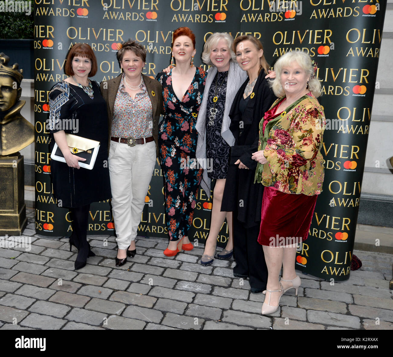 Photo Must Be Credited ©Alpha Press 078237 10/03/2017 Cast of The Girls, Debbie Chazen, Claire Machin, Sophie-Louise Dann, Claire Moore, Joanna Riding and Michele Dotrice at The Olivier Awards 2017 Nominees Luncheon held at Rosewood in London. Stock Photo