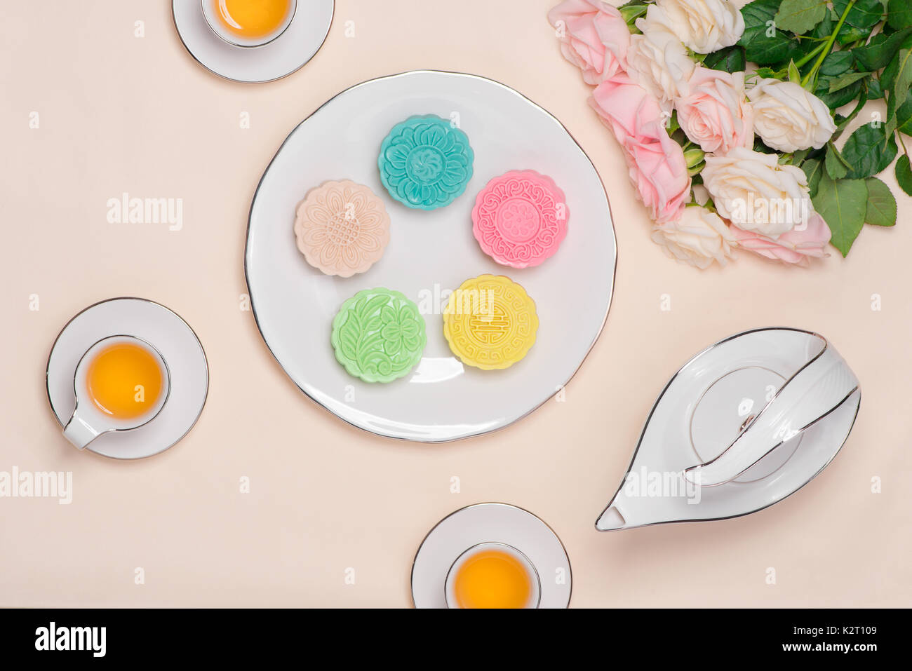 Sweet Color Of Snow Skin Mooncake Traditional Mid Autumn Festival Stock Photo Alamy