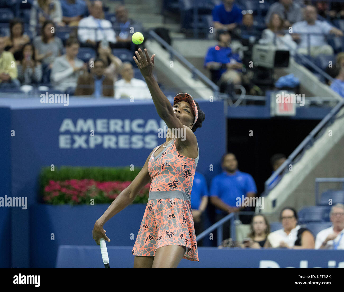 New York, United States. 30th Aug, 2017. Venus Williams of USA returns ball during match against Oceane Dodin of France at US Open Championships at Billie Jean King National Tennis Center Credit: Lev Radin/Pacific Press/Alamy Live News Stock Photo