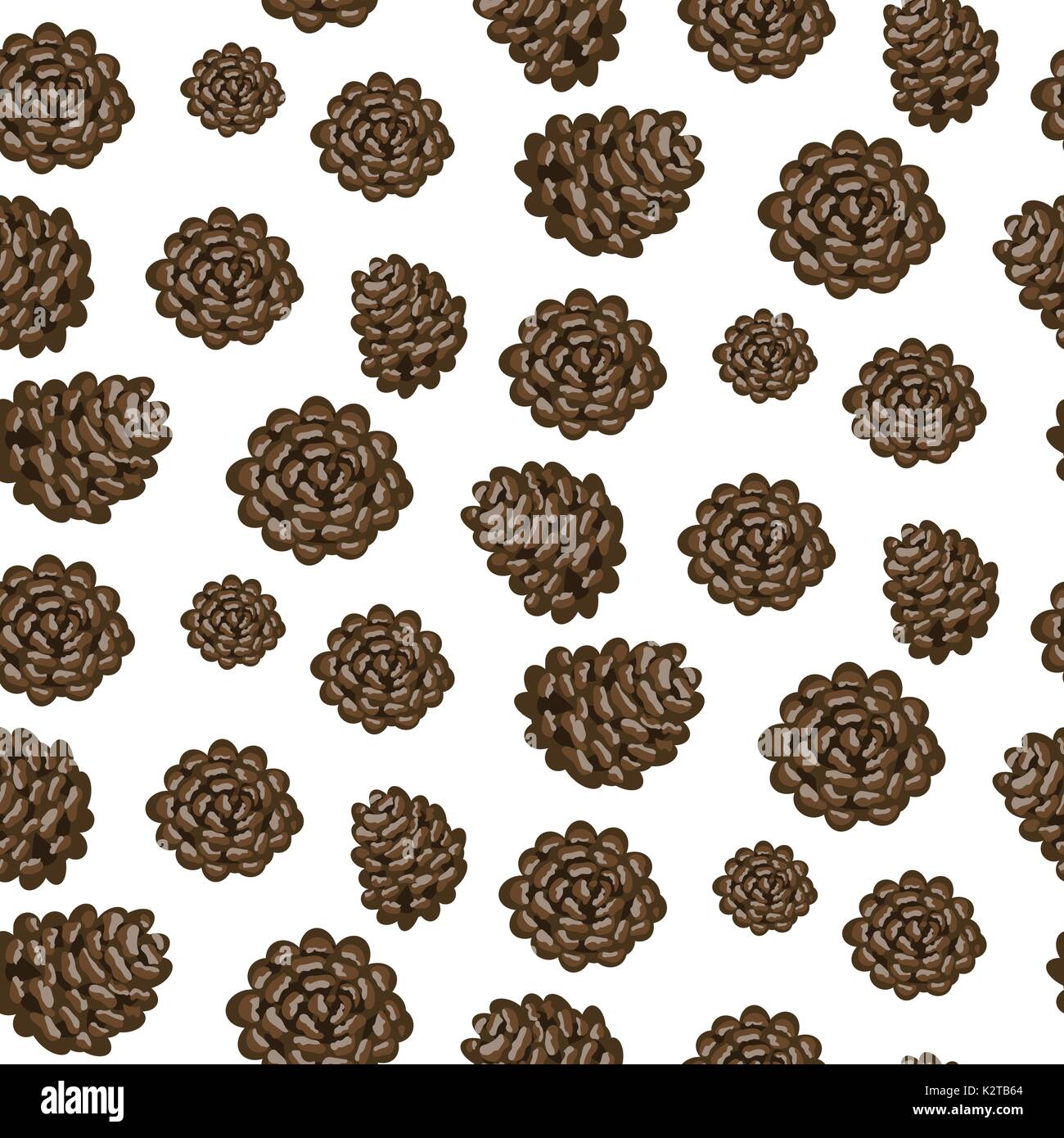 Fir cones seamless vector white background pattern. Stock Vector