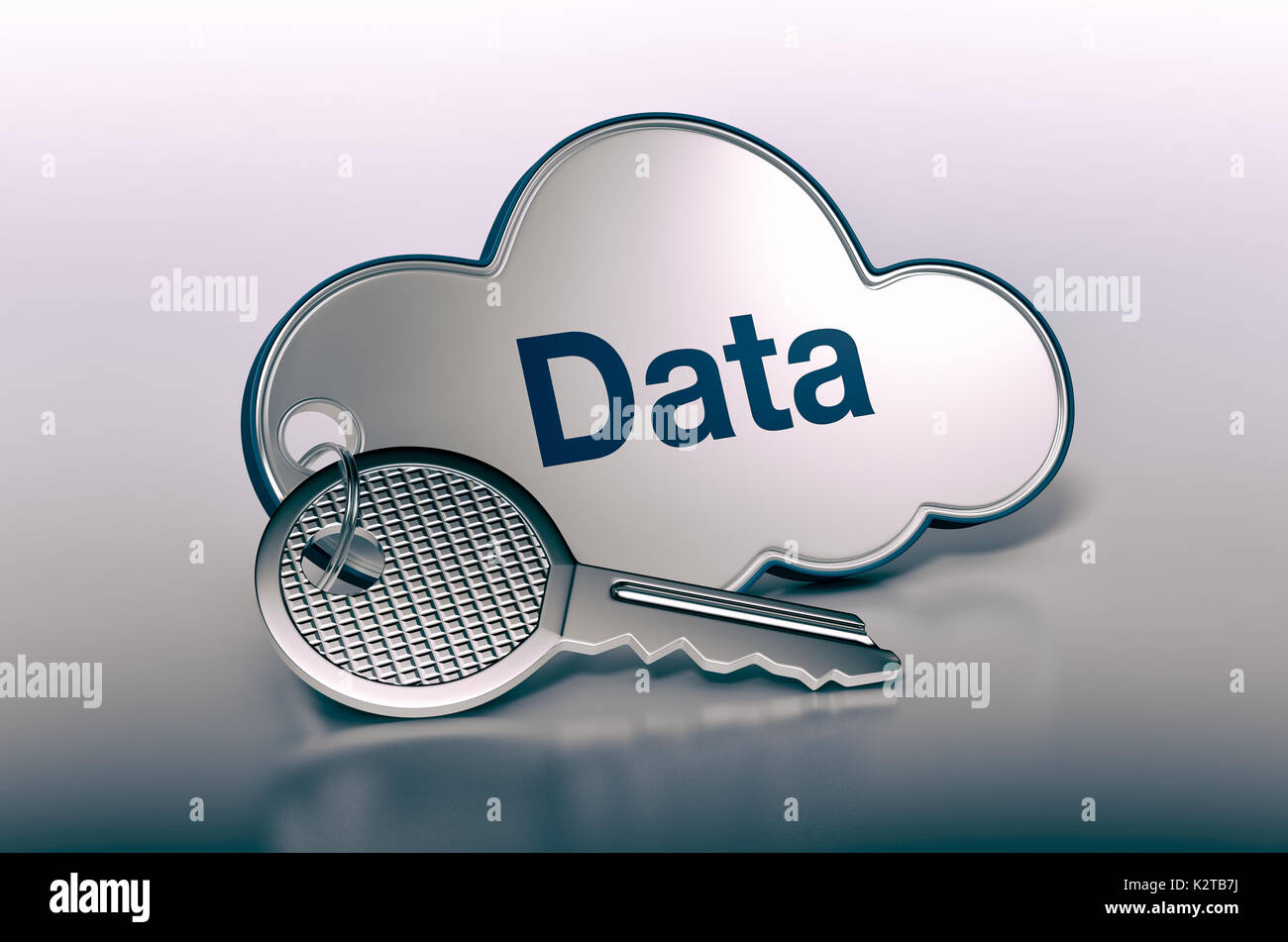 one cloud with a key and text: data, concept of computer, web, network (3d render) Stock Photo