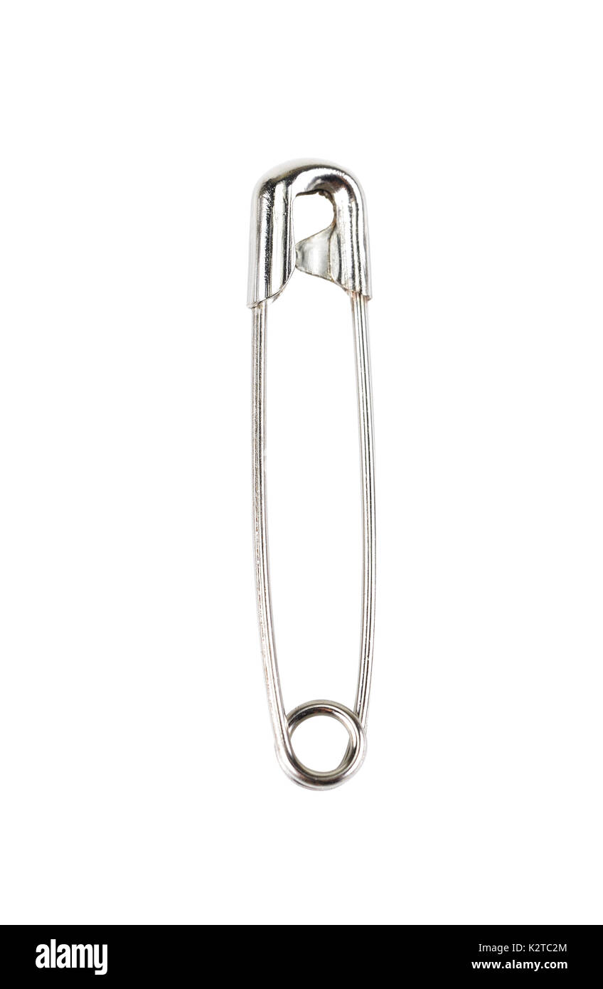 sewing safety pin isolated on a white background, Safety pin closeup