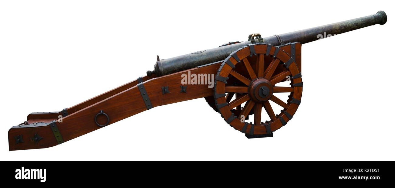 old iron cannon gun isolated on white background Stock Photo