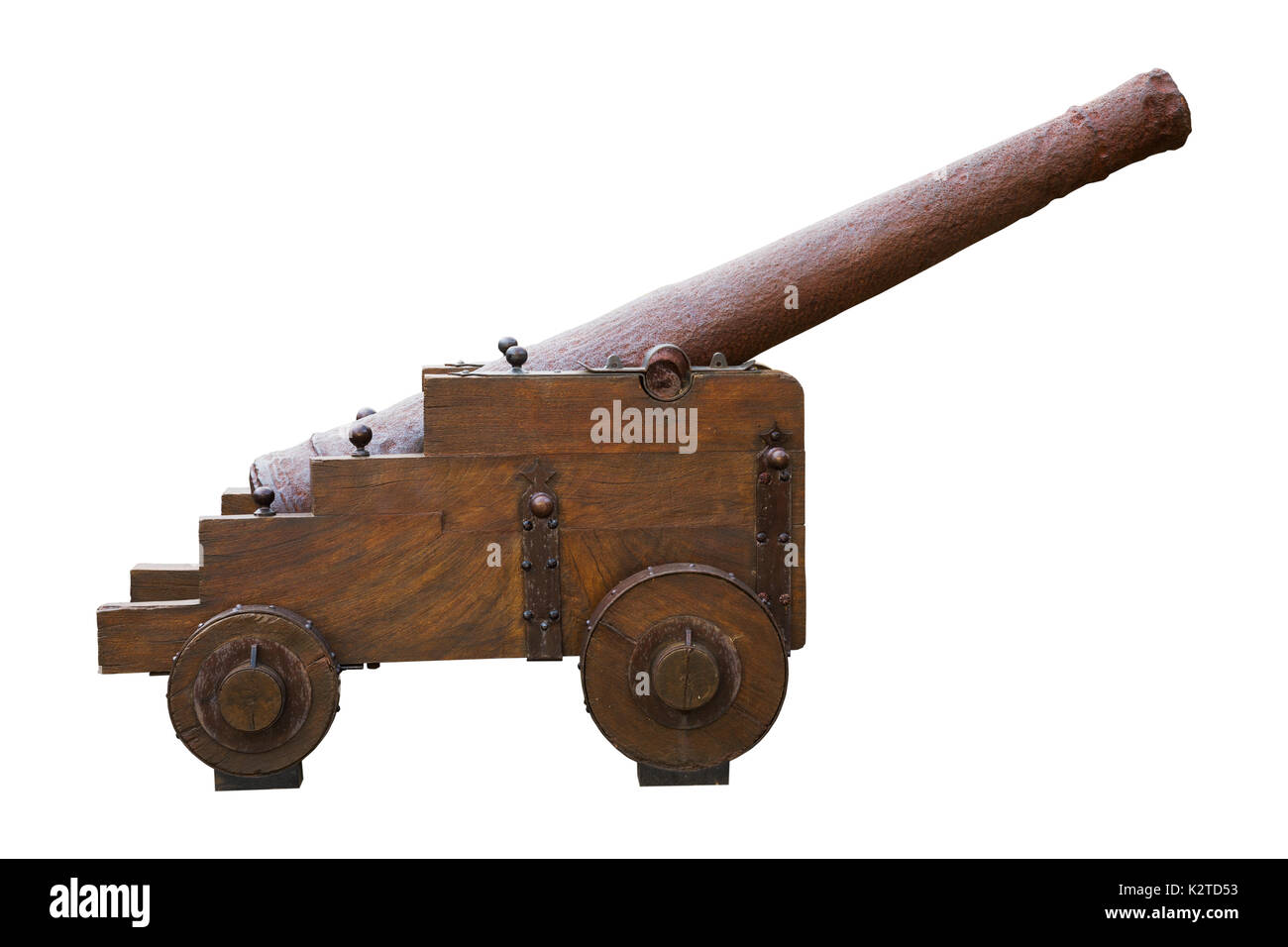 old iron cannon gun isolated on white background Stock Photo
