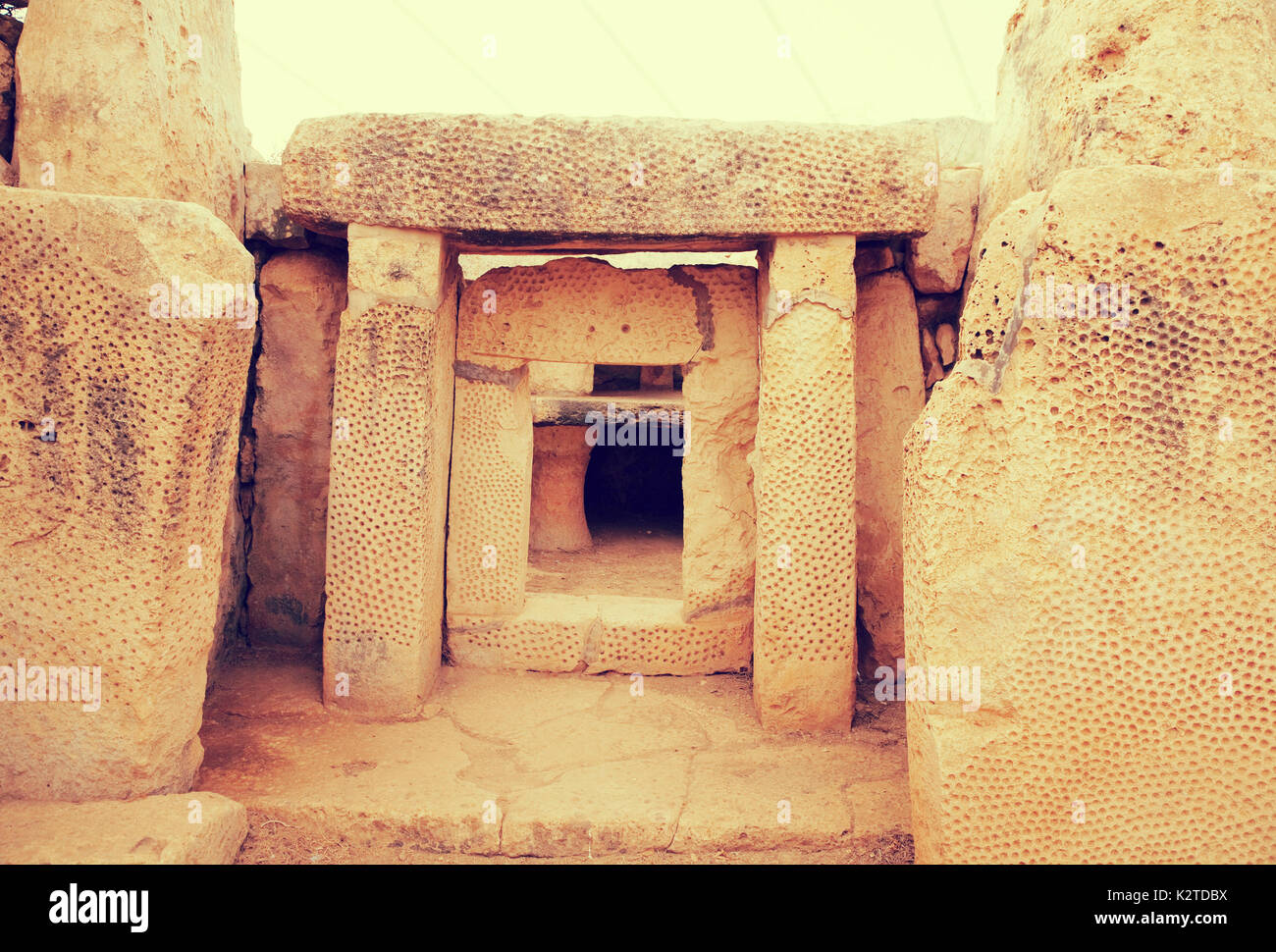 prehistoric Mnajdra temples. Malta (Maltese islands). Built in 3600-2500 B.C. Stock Photo