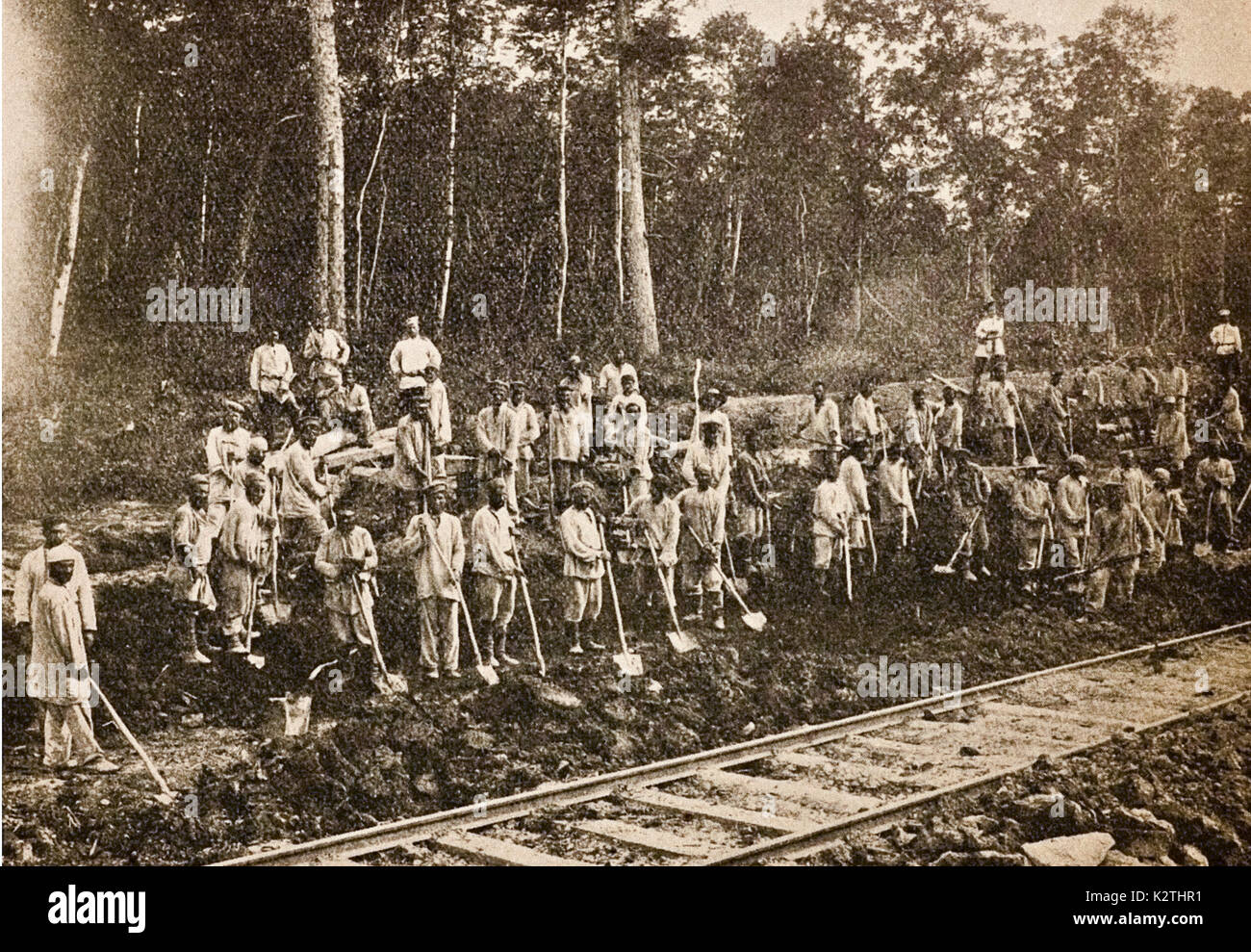 Russia early 1900s Transiberiana Forced Employed to the job for the construction of railroad to Oussourien Stock Photo
