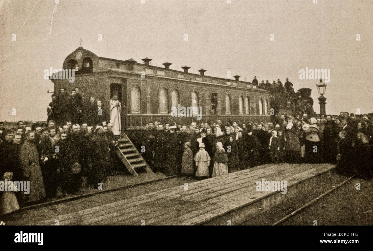 Russia early 1900s Trans siberian Seen of With of the Car Church Stock Photo