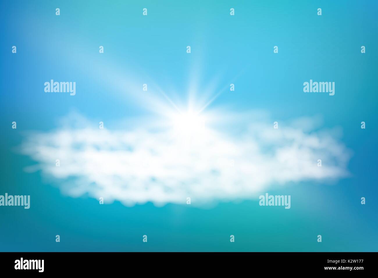 Realistic shining sun with lens flare. Blue sky with clouds background ...