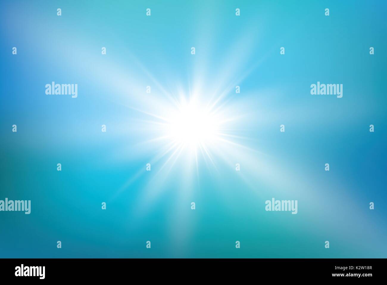 Abstract bright shining sun with lens flare in a blue sky. Vector ...
