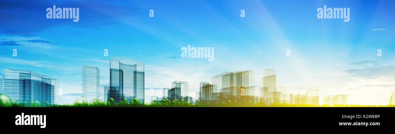 Panoramic city concept 3d rendering Stock Photo - Alamy