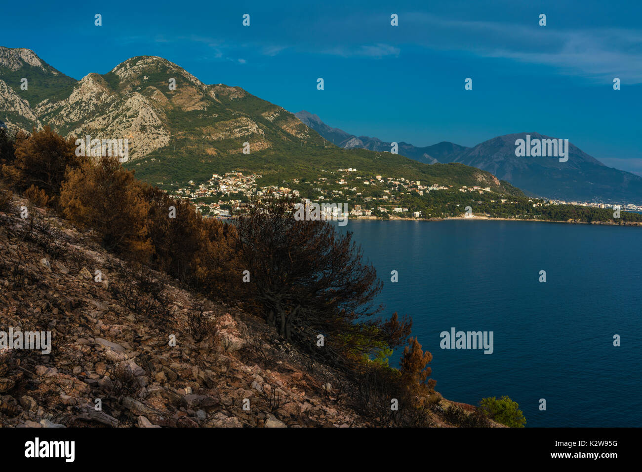 Dramatic image after a vegetation fire in Montenegro Stock Photo