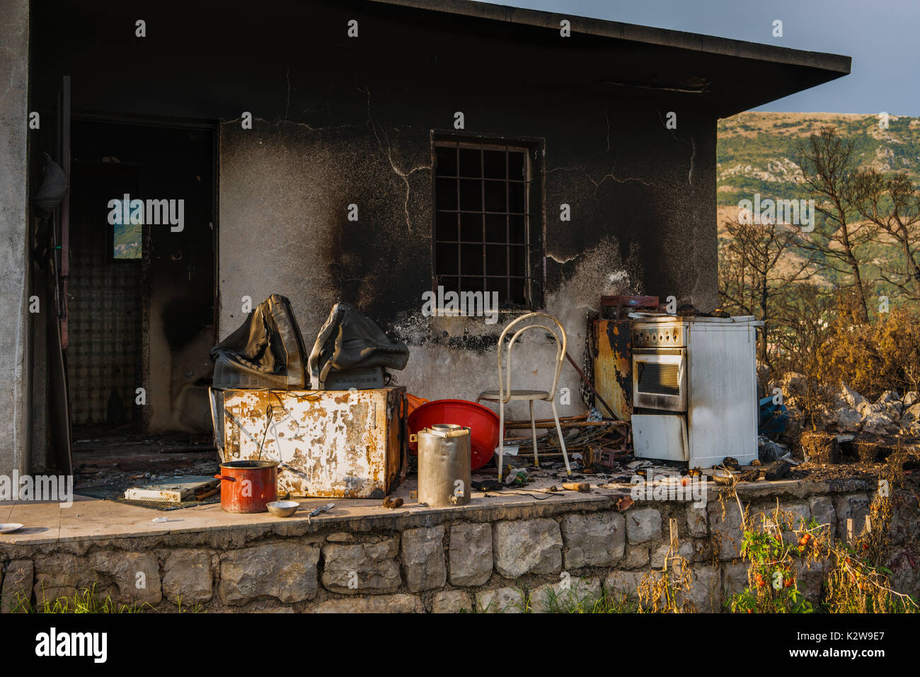 Dramatic image after a vegetation fire in Montenegro Stock Photo