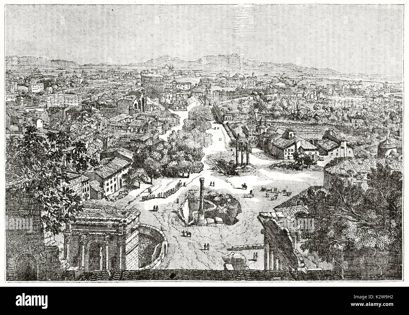 Old view of Roman Forum, Italy. By unidentified author, published on  Penny Magazine, London, 1835 Stock Photo