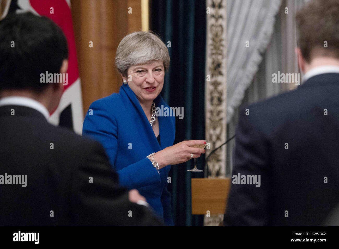Prime Minister Theresa May attends a state banquet given in her honour by the Prime Minister of Japan Shinzo Abe, at the Akasaka Guest House in Tokyo. Stock Photo