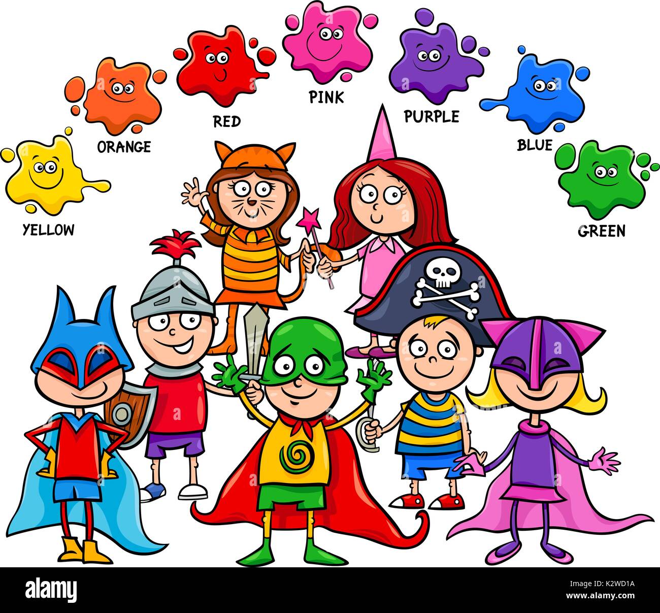 Cartoon Illustration of Primary Basic Colors Educational Activity for  Children with Kid Characters at the Mask Ball Stock Vector Image & Art -  Alamy