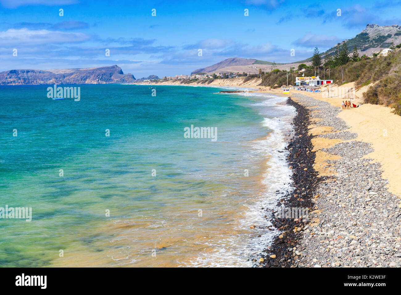 Vila Baleira beach. Coastal landscape of the island of Porto Santo in the Madeira archipelago Stock Photo