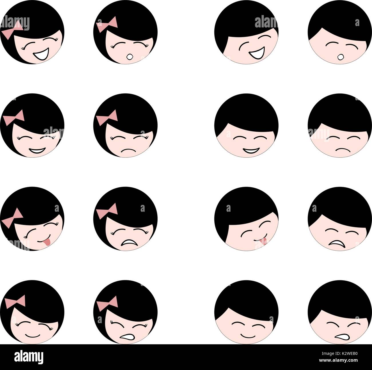 Face of man and woman or children who express different emotions ...