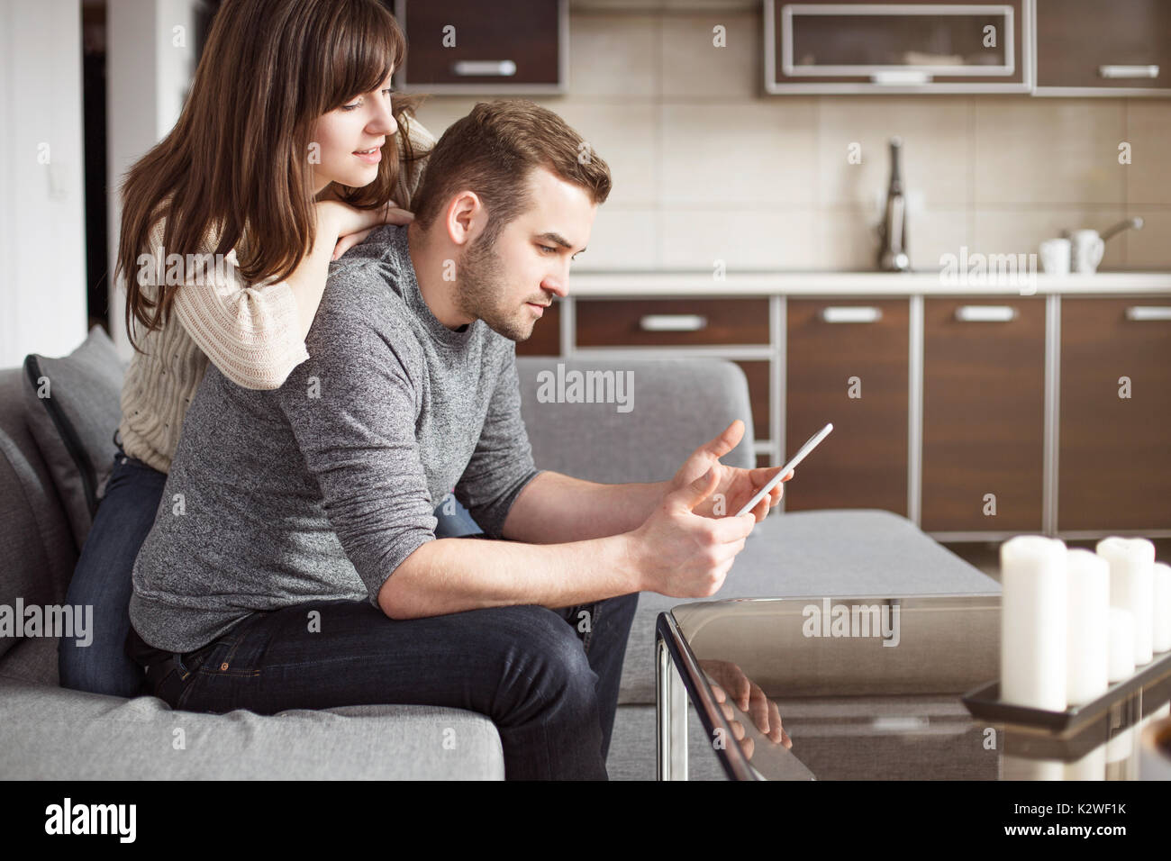 Young couple having fun with surfing the net Stock Photo
