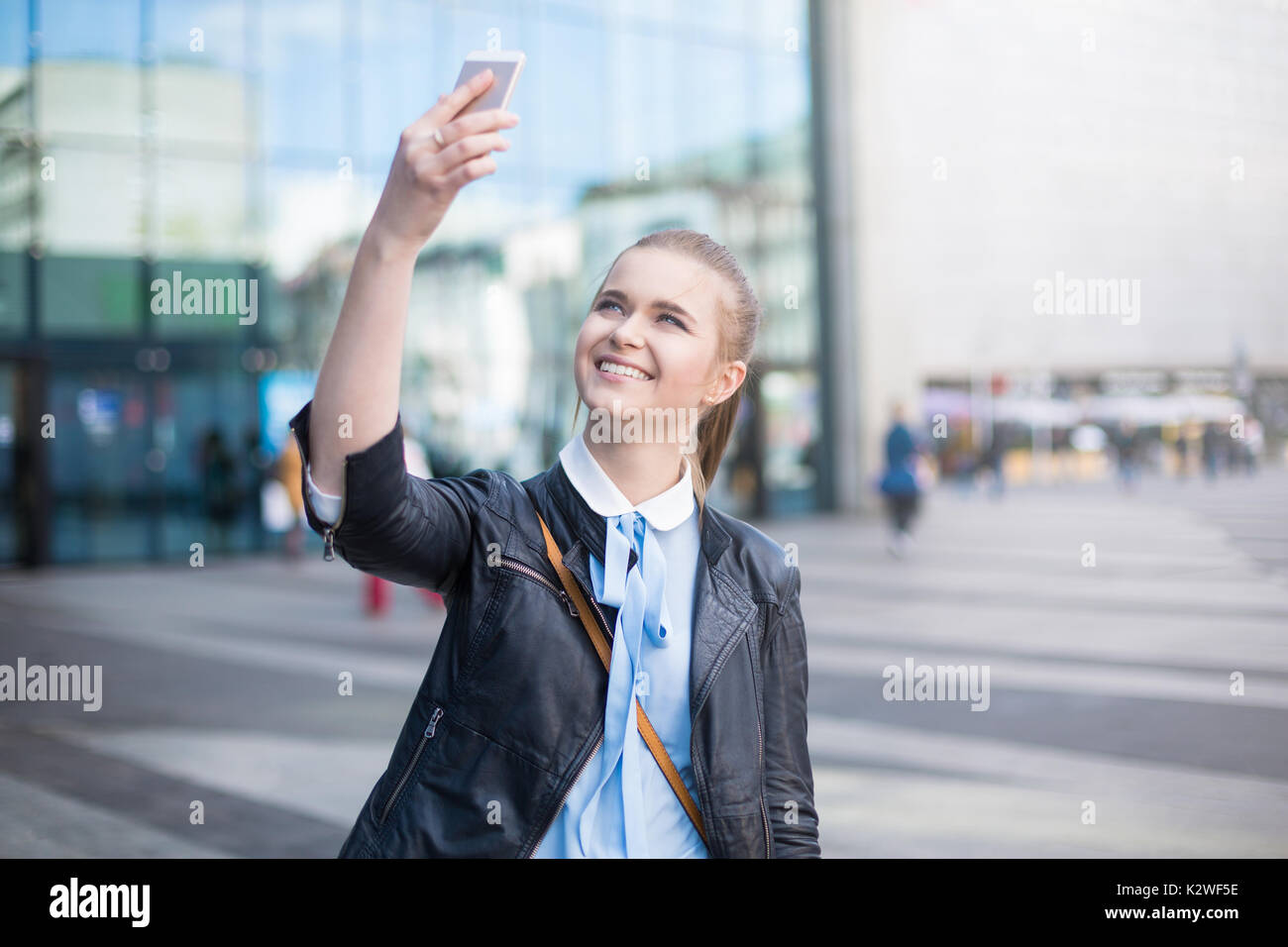 Excited woman selfie hi-res stock photography and images - Alamy
