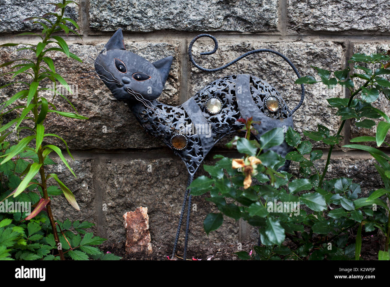 Decorative metal cat, Ulrichen, Switzerland. Stock Photo