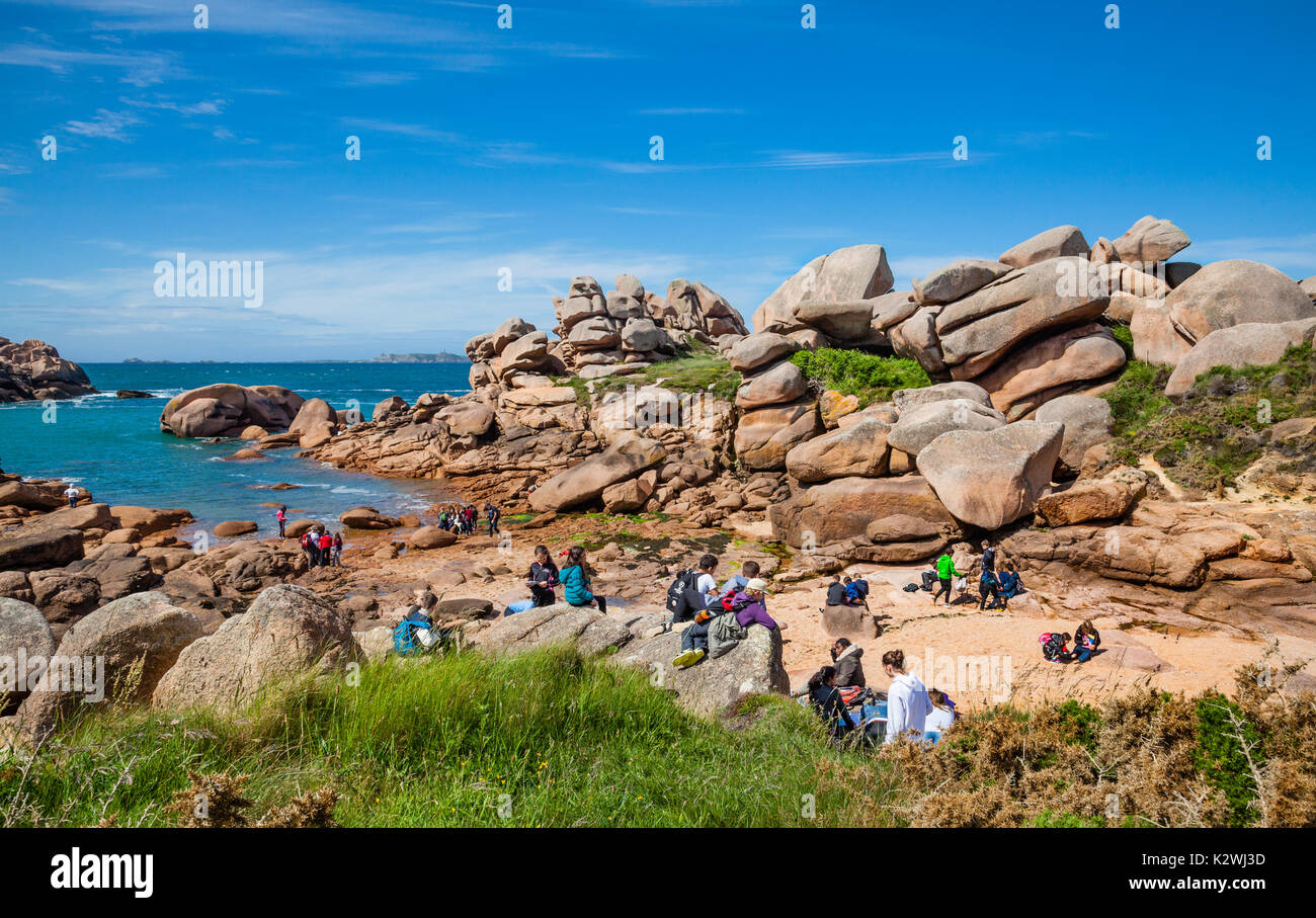 France, Brittany, Cotes d'Armor department, view of the Cote de Granit Rose (Pink granite coast) at Ploumanac'h from the Sentier des Douaniers (old cu Stock Photo