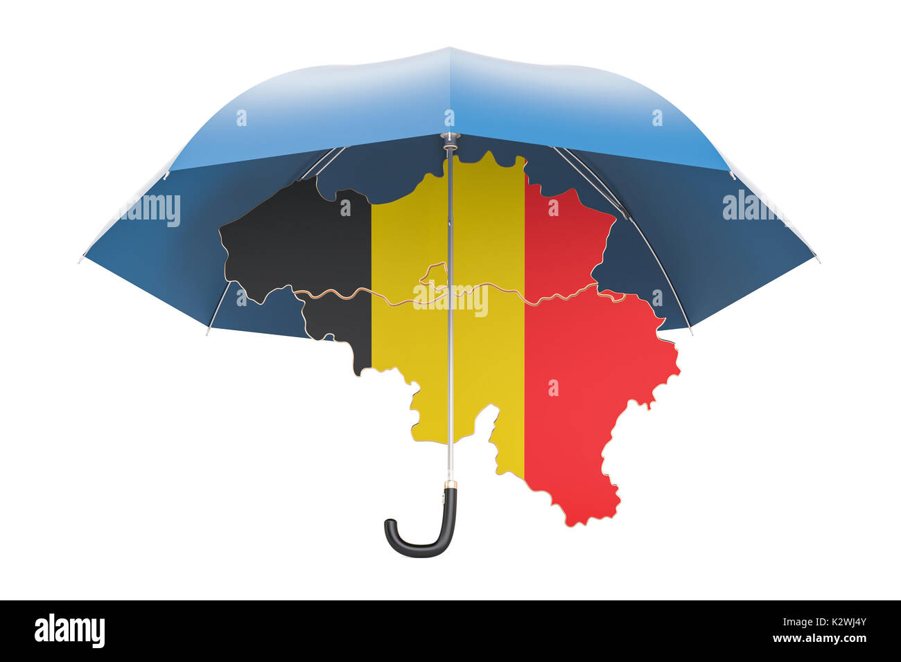 Belgian map under umbrella. Security and protect or insurance concept, 3D rendering Stock Photo