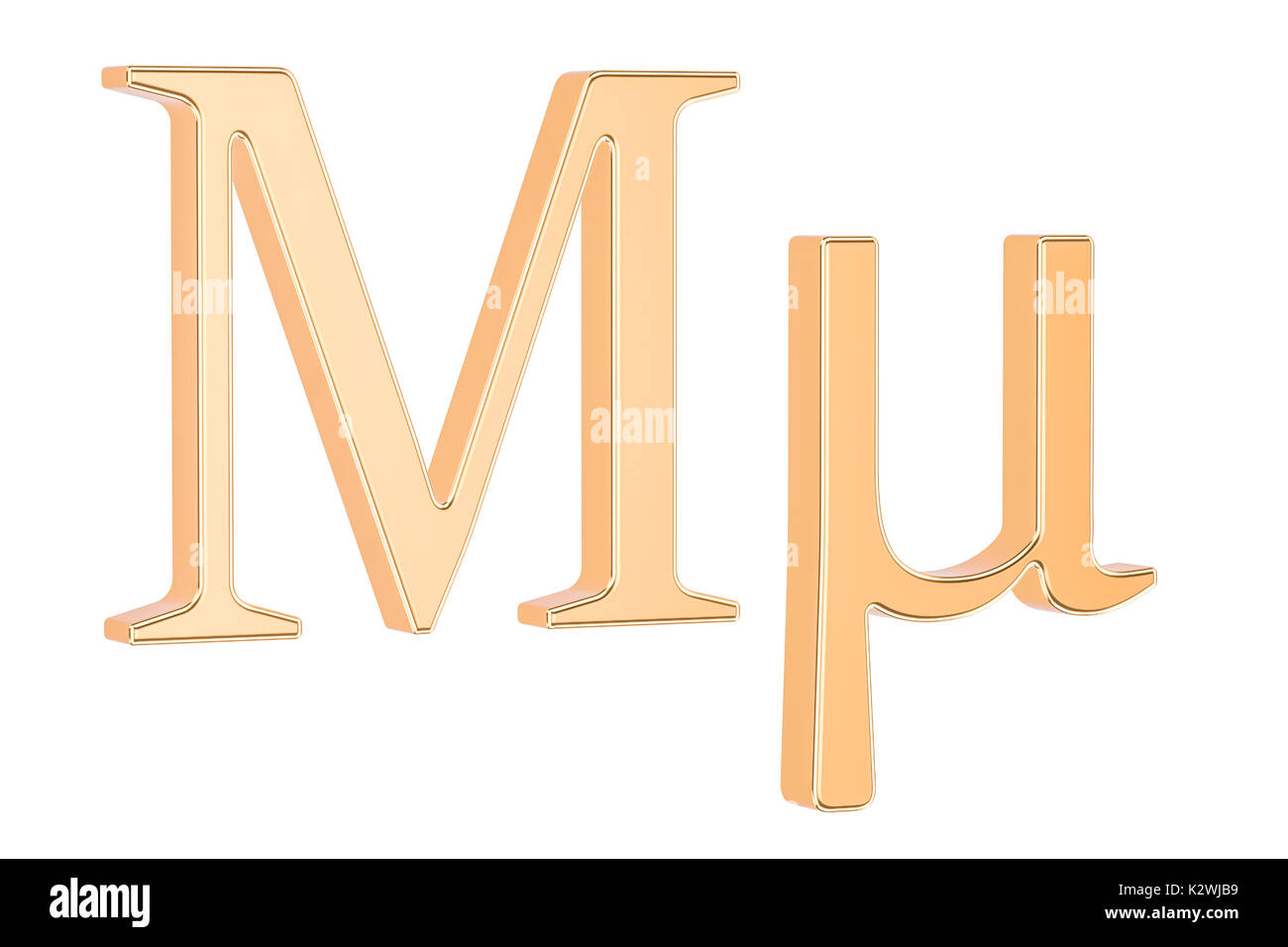 Golden Greek letter Mu, 3D rendering isolated on white background Stock Photo