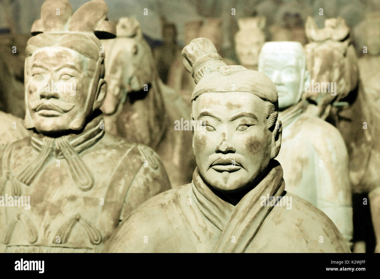 Closeups of the famous Terra Cotta Army during a travelling exposition