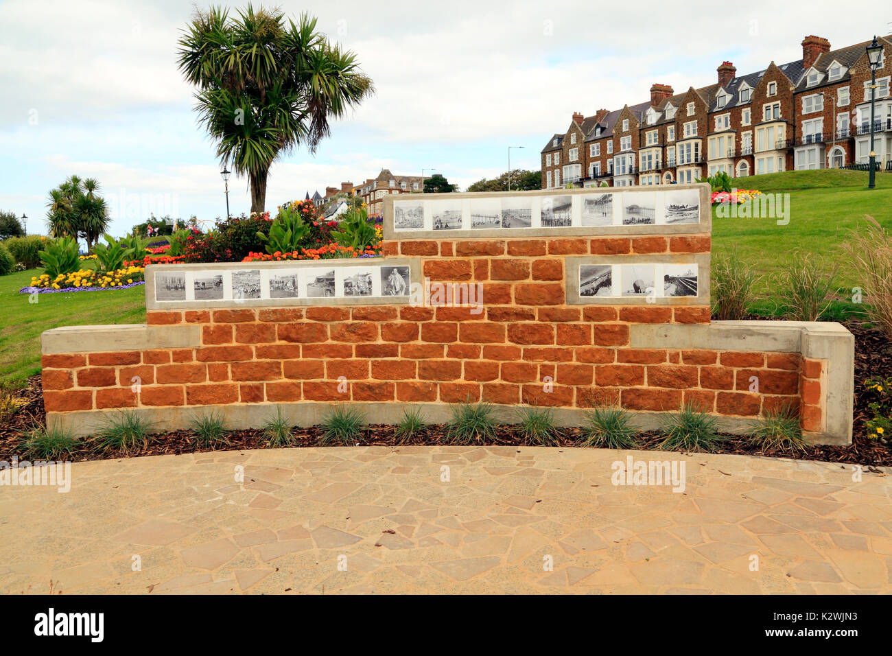 'Time and Tide' area, detail, Esplanade Gardens, local history tiles, Hunstanton, Norfolk, England, UK Stock Photo