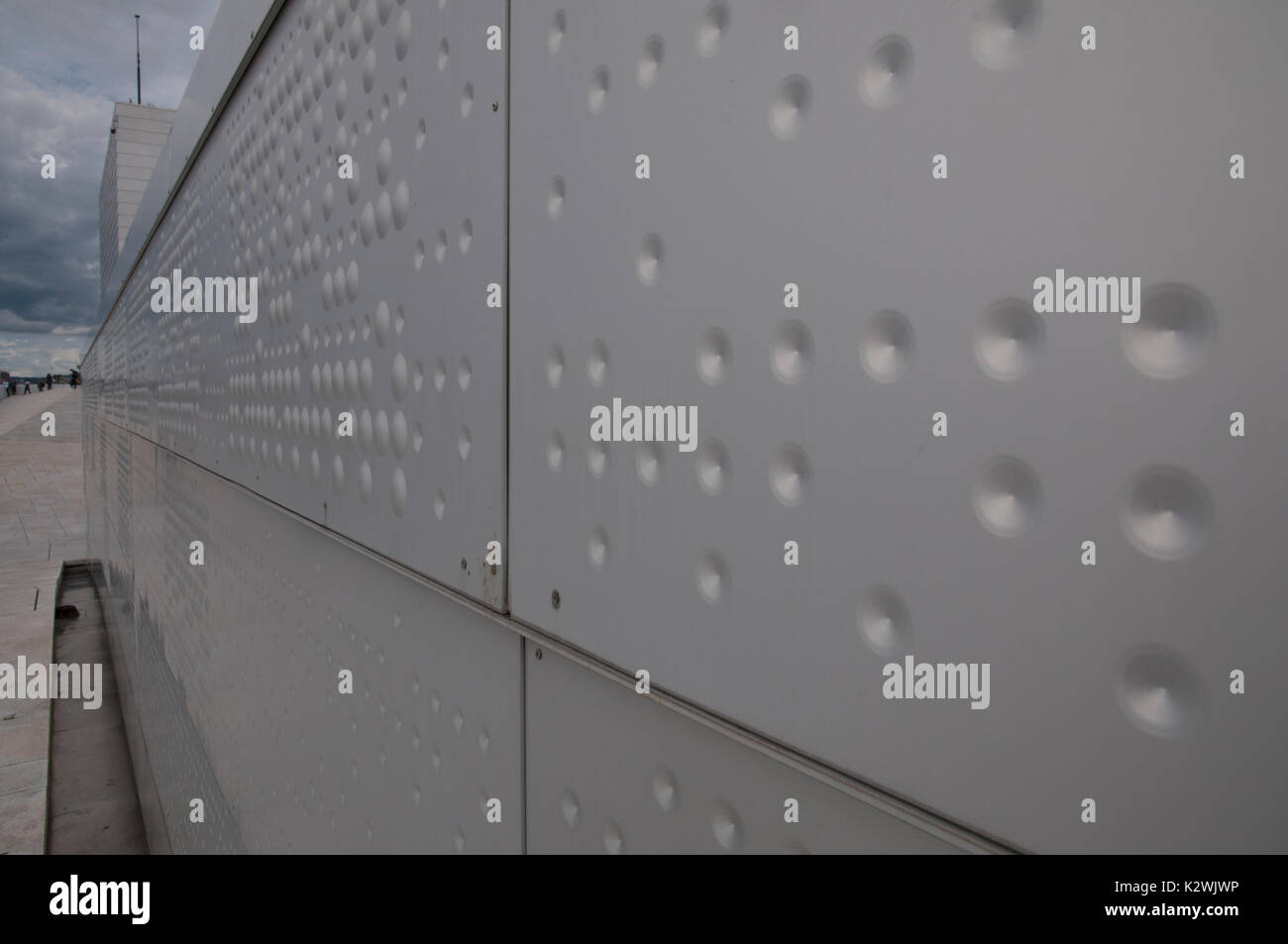 Embossed and indented aluminium panels by RMIG repeated over the facade on the Oslo Opera House. Opened 2008, design by architects Snøhetta. Stock Photo
