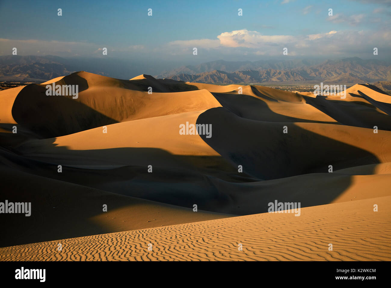 Sand dunes in desert near Huacachina Oasis, Ica, Peru, South America Stock Photo