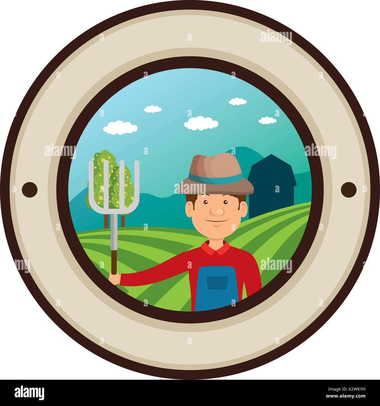 farmer with rake seal stamp Stock Vector Image & Art - Alamy