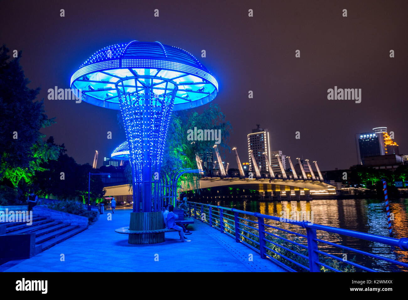 illuminated LED mushrooms, wulin square, hangzhou night, travel destination Stock Photo