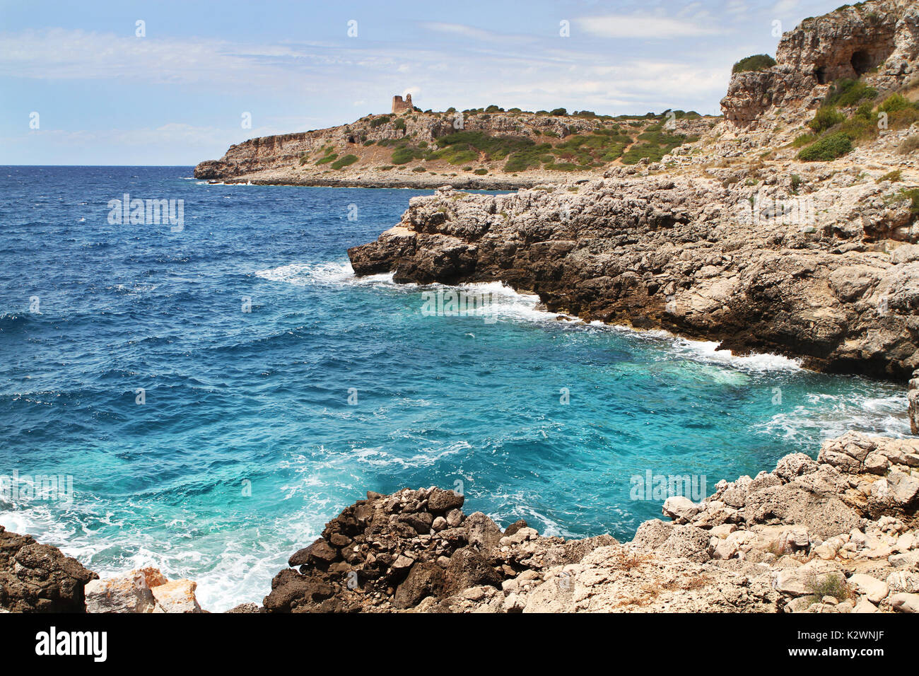 Porto Selvaggio means 'Wild Harbour ' is a wild place of sea, rocks,it's  part of a regional nature reserve in the Salento Region of Apulia  in Italy Stock Photo