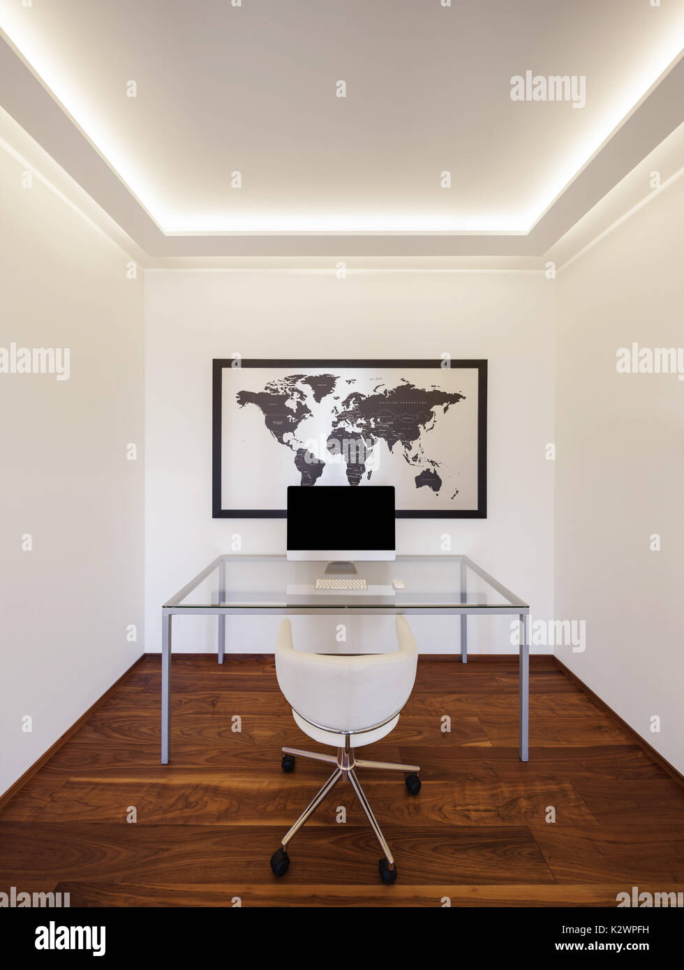 Modern office minimalist, white wall and parquet Stock Photo - Alamy