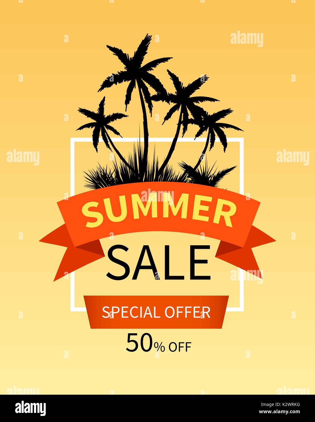 Summer sale banner design with palm trees. Vector illustration Stock Vector