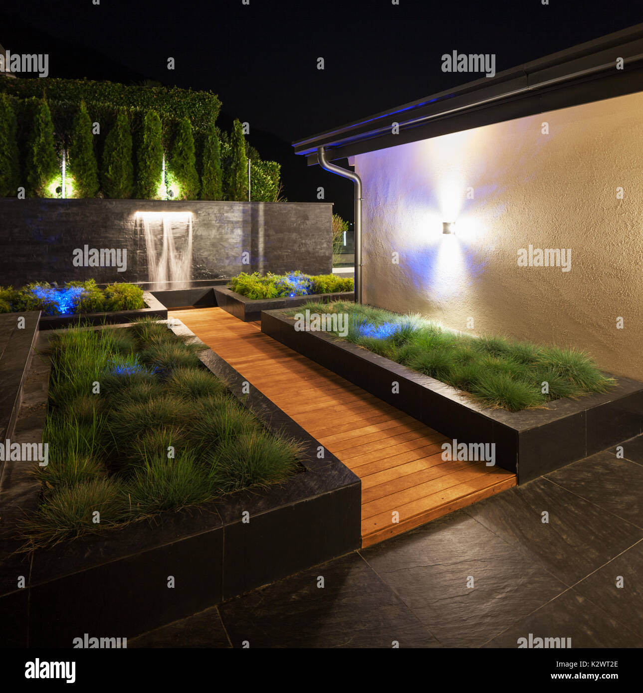 Garden in the yard of luxury villa Stock Photo