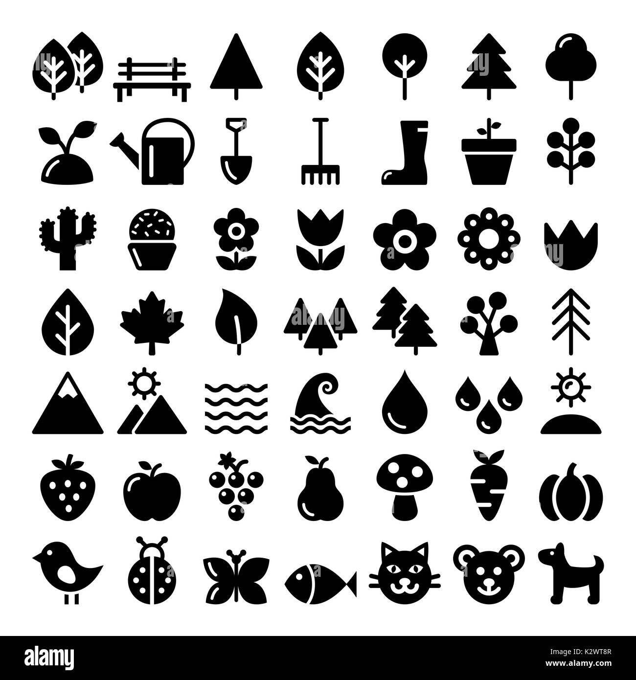 Nature Vector Icons Set, Park, Outdoors Animals, Ecology, Organic Food Design   Big Pack Stock Vector