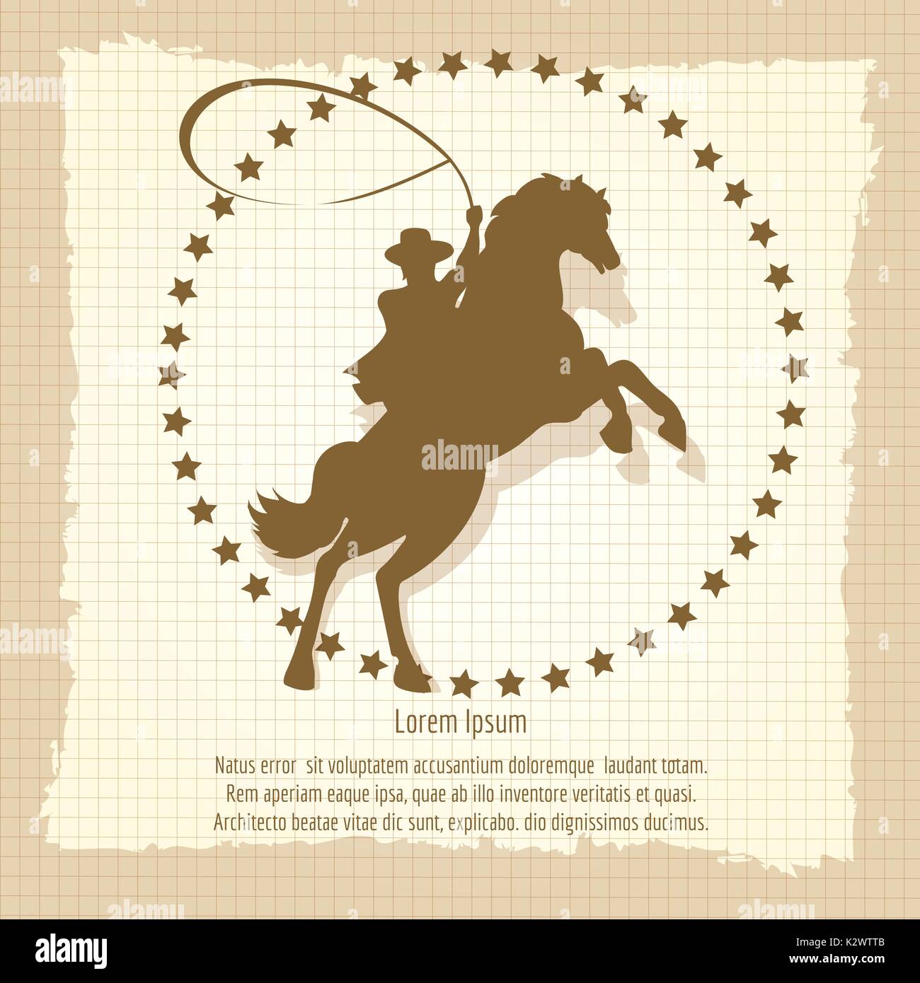 Cowboy rodeo man on old style vintage backdrop, vector illustration Stock Vector