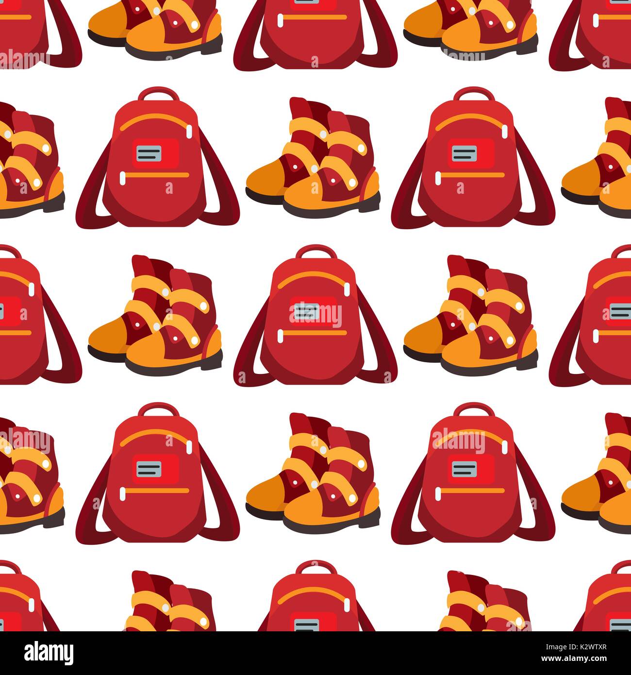 Popular youth accessories, bright backpack and boots seamless pattern, vector illustration Stock Vector