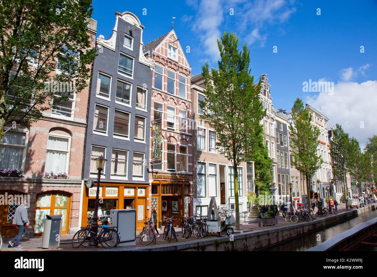 Holland, North, Amsterdam, Dope Museum and other canalside buidlings. Stock Photo