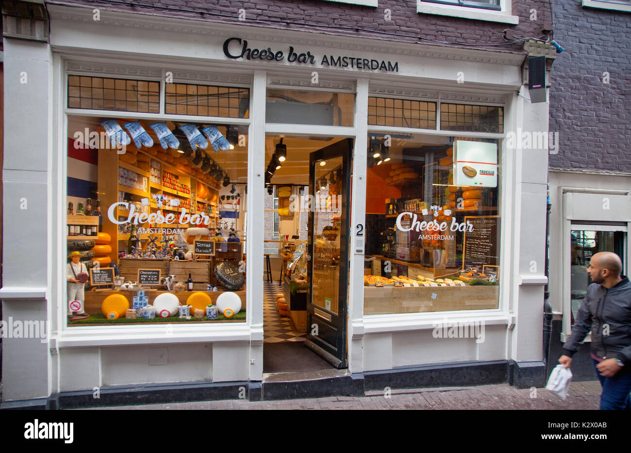 Holland, North, Amsterdam, Exterior of cheese bar with window display