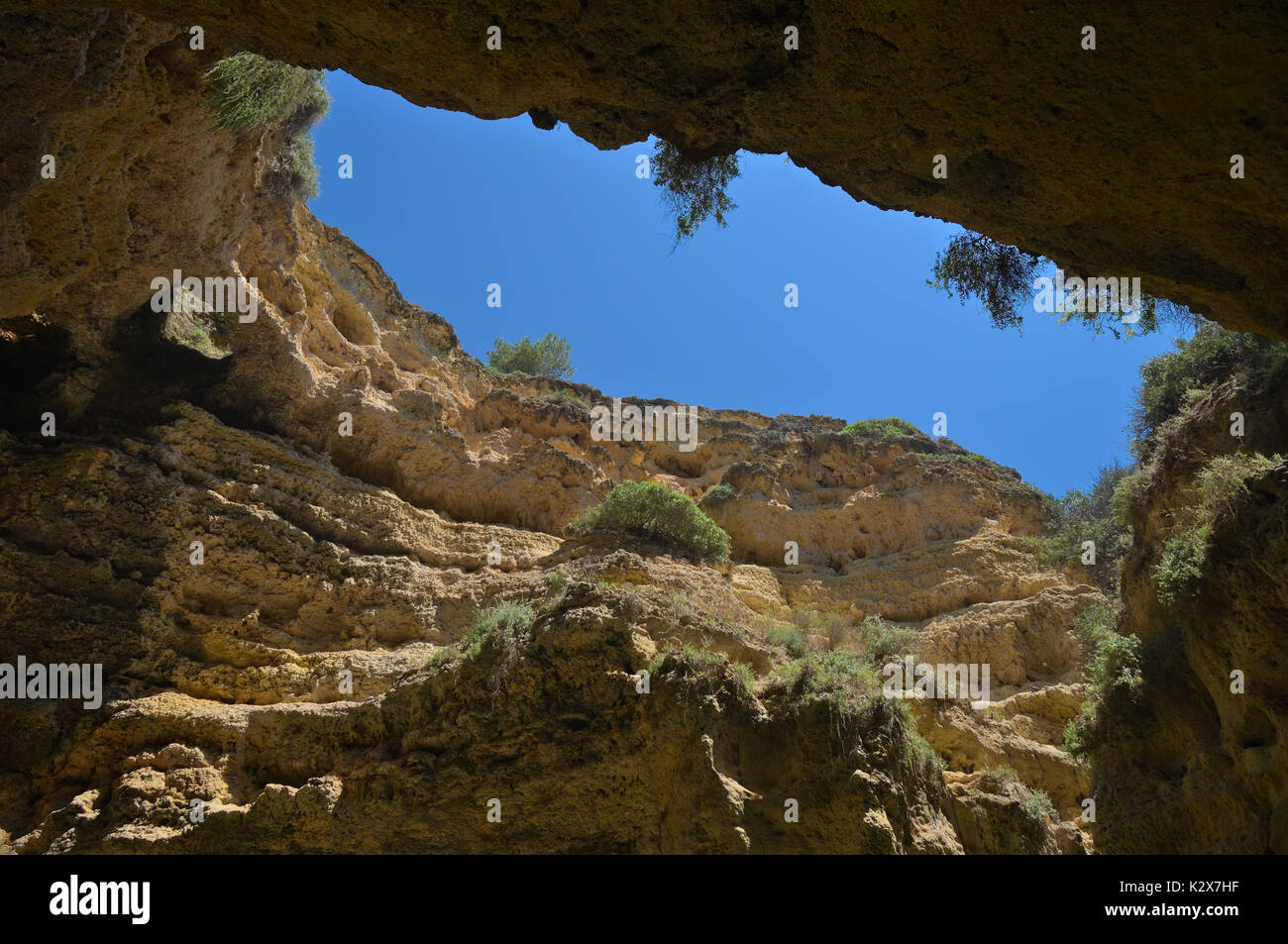 Visiting the Paradise Beach by boat. Cave located near Benagil in Algarve Stock Photo