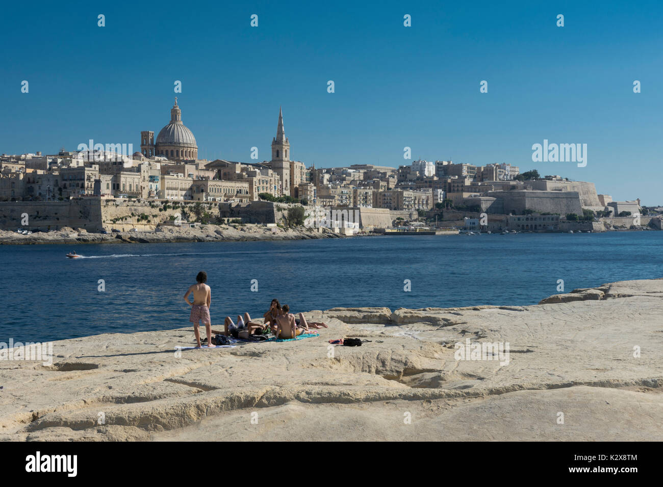 Scenic view of Valletta, Malta, from Sliema, looking across Marsamxett Harbour Stock Photo