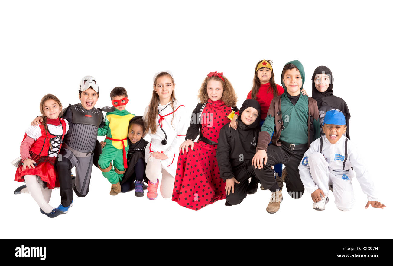Group of kids in Halloween/Canaval costumes isolated Stock Photo - Alamy