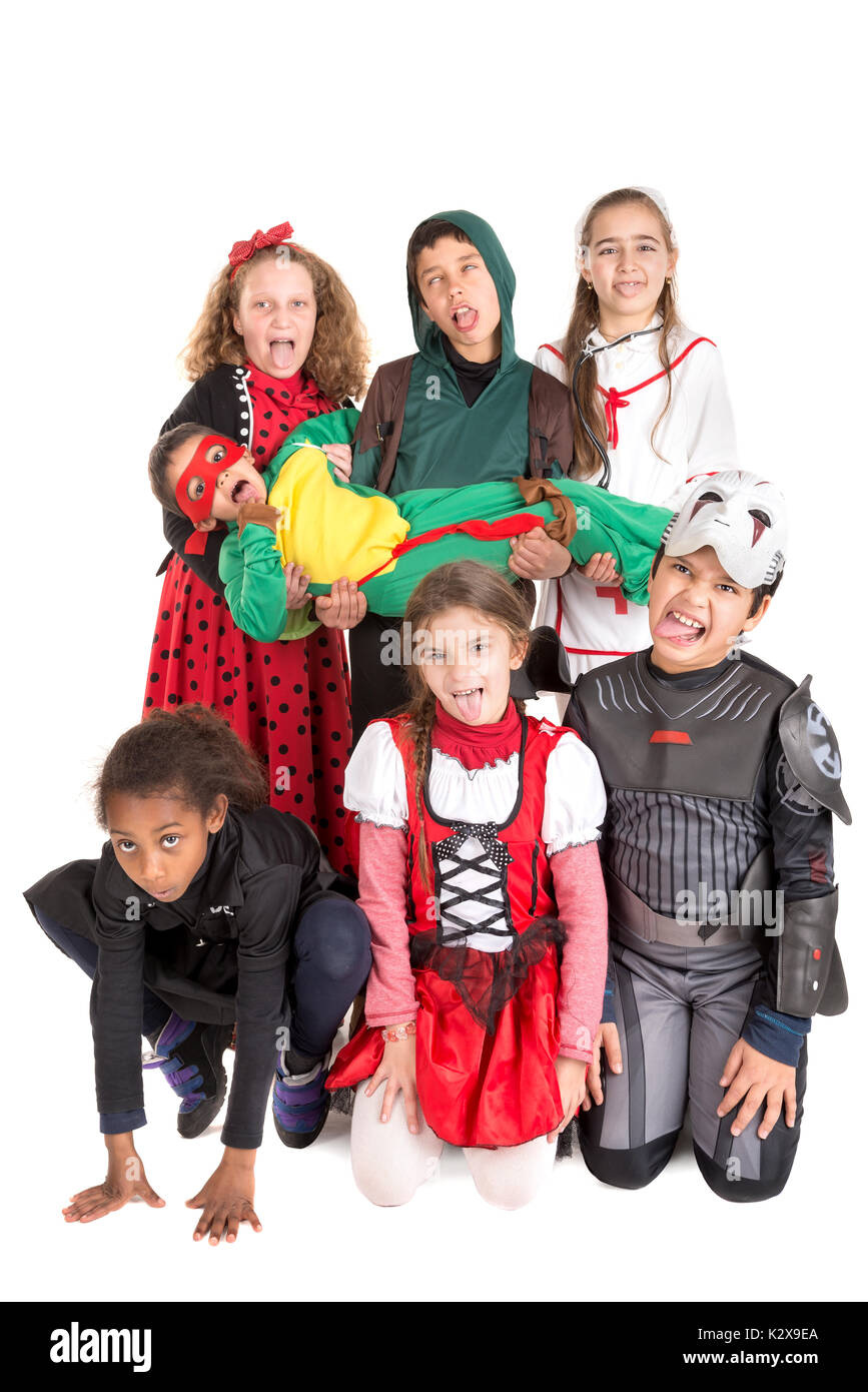 Group of kids in Halloween/Canaval costumes isolated Stock Photo - Alamy