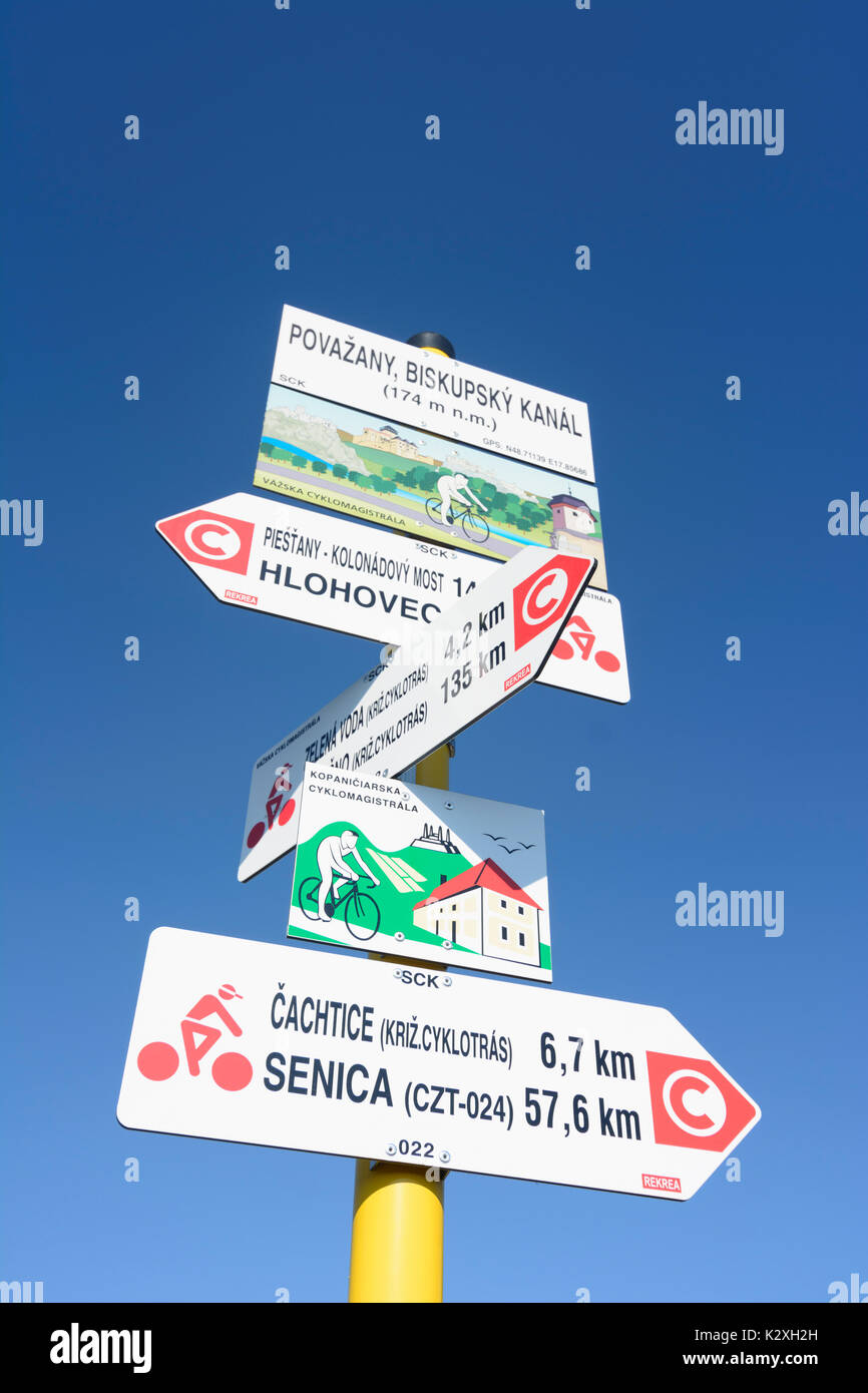 sign for bicycle routes, Povazany, Slovakia Stock Photo