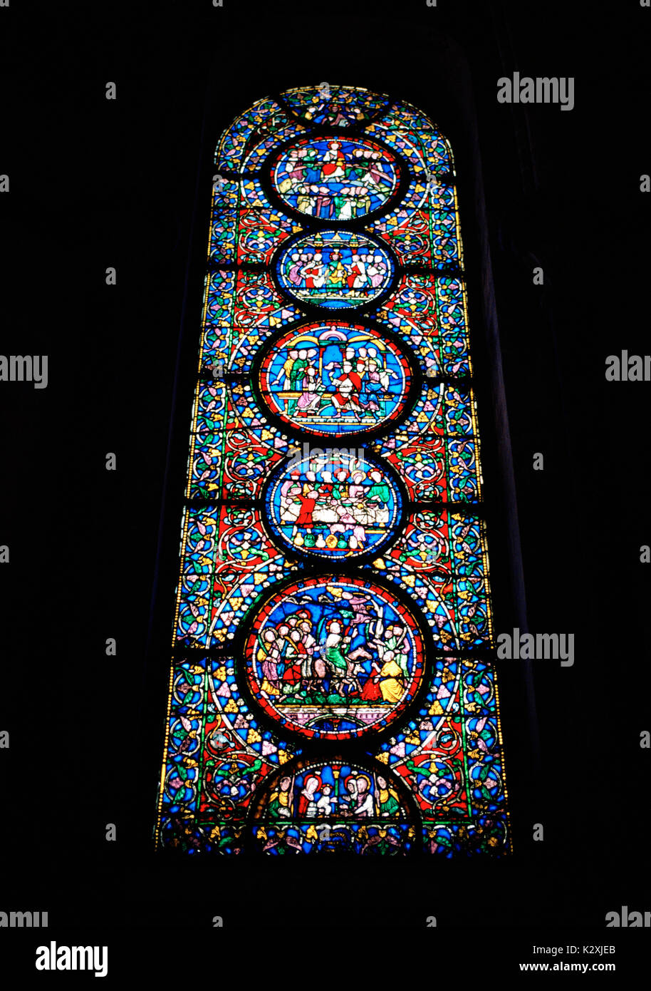 Stained glass window in Canterbury Cathedral in City of Canterbury in